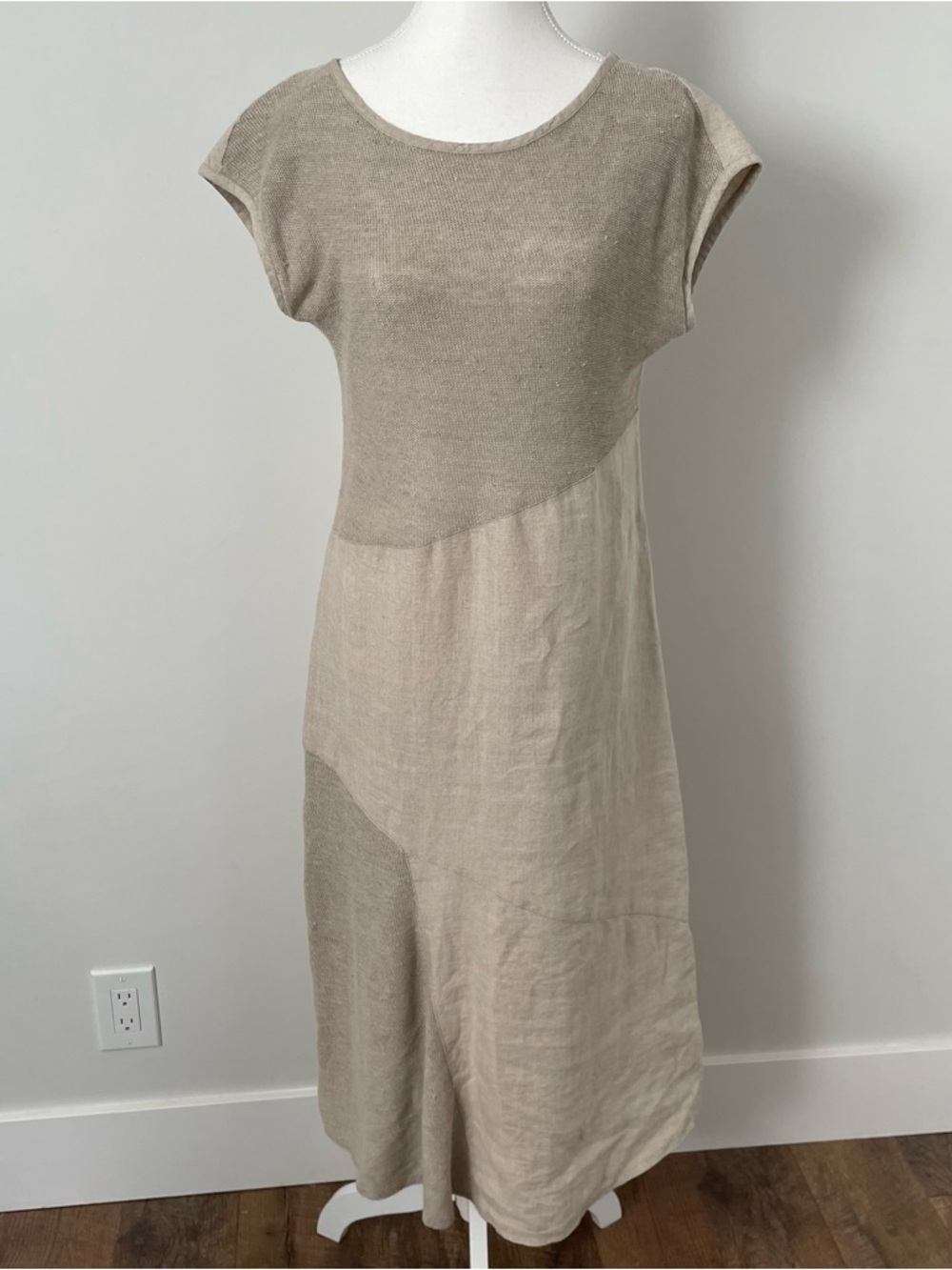 FreakyFlax 100% Undyed European Linen Dress Midi Lagenlook Breathable Size XS